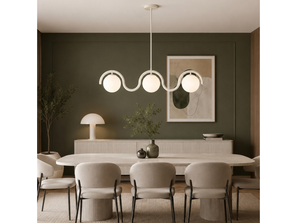 Lampadario in metallo "GEDIK-20442" - 80 x 17 cm - Beige