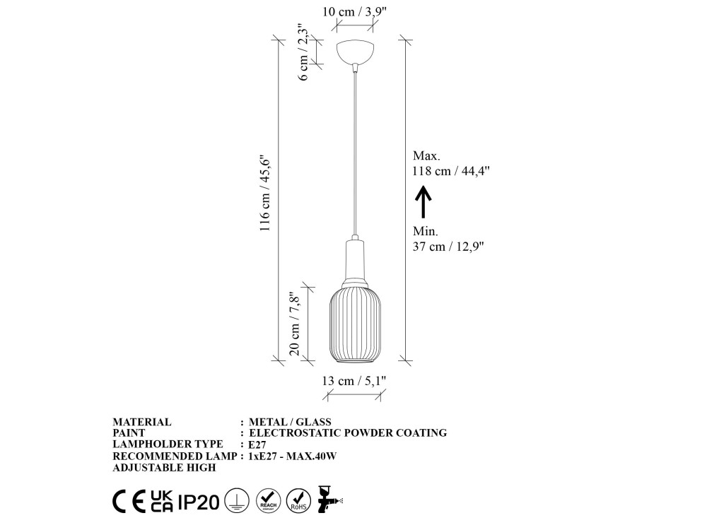 Lampada a sospensione in metallo "Asker" - 13 x 13 cm - Dorata
