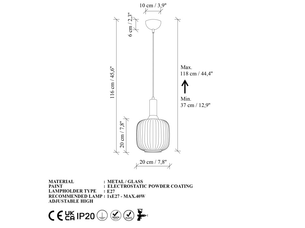 Lampada a sospensione in metallo "Asker" - 20 x 20 cm - Dorata