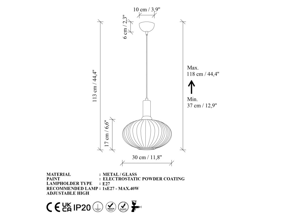 Lampada a sospensione in metallo "Asker" - 30 x 30 cm - Dorata