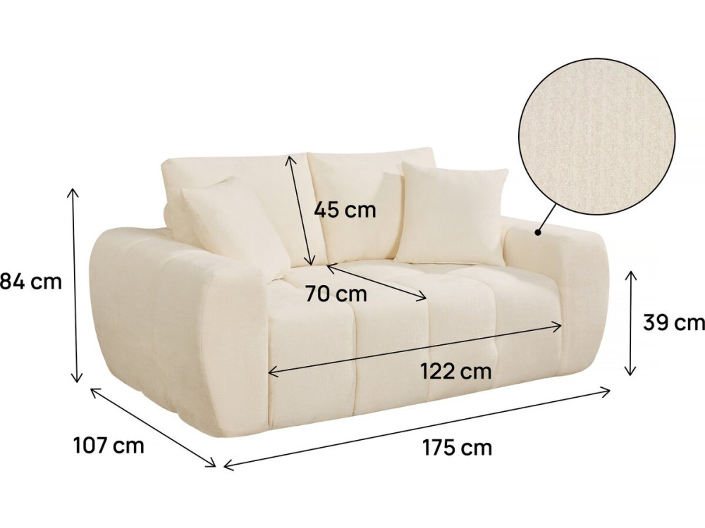 Divano lineare in tessuto stile "bubble" "Léonie" - 2 posti - Beige