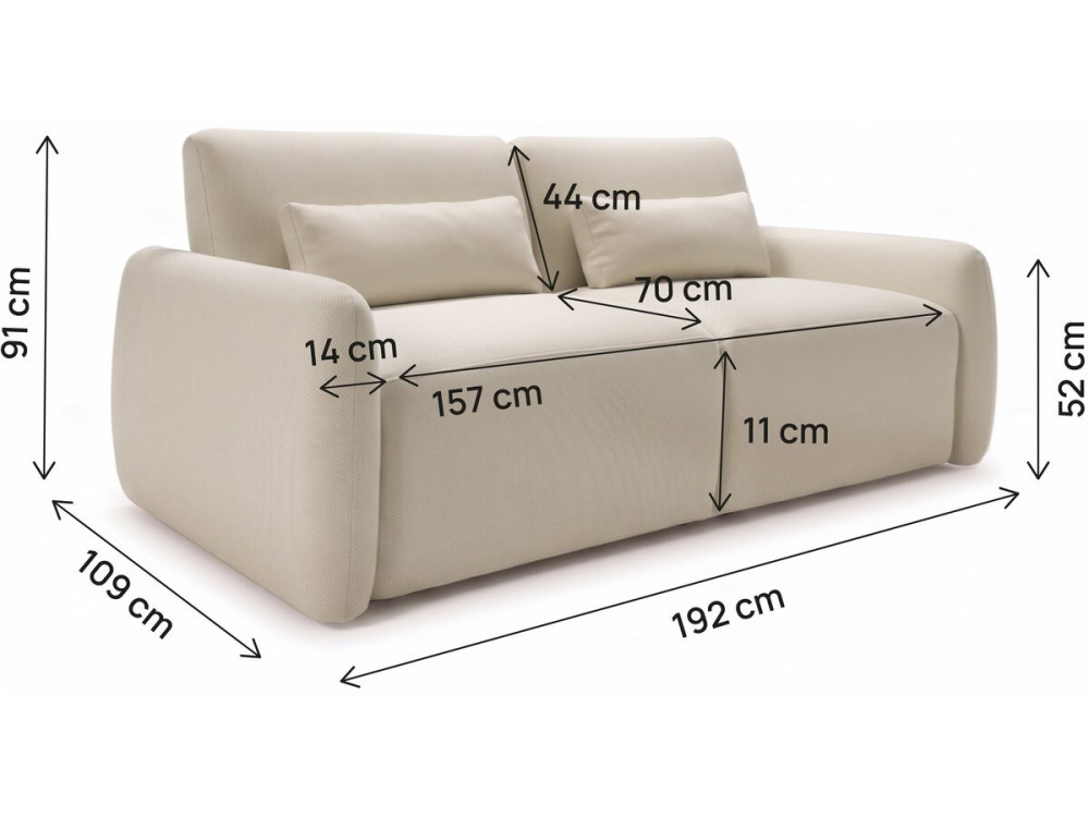 Divano letto trasformabile “Aurelie” - Materasso da 18 cm - Larghezza letto 140 cm - 3 posti - Beige