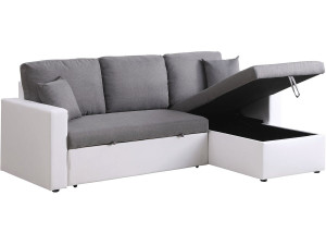 Divano ad angolo trasformabile con contenitore "Alain" - 221 x 145 x 85 cm - 3 posti a sedere - Grigio / Bianco