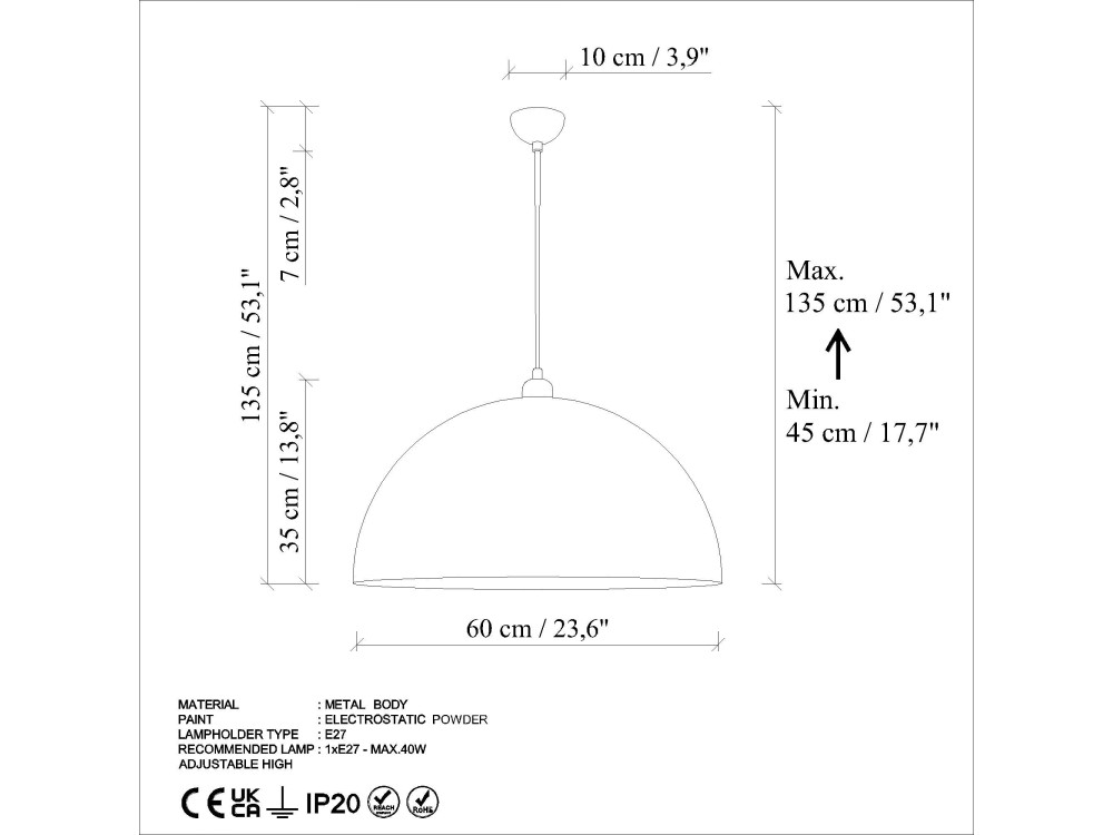 Lampada a sospensione in metallo "Kure" - 60 x 60 cm - Antica