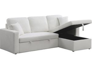 Divano angolare trasformabile/reversibile con cassapanca "Alain" - 3 posti - Bouclettes - Bianco