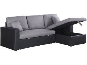 Divano ad angolo trasformabile con contenitore "Alain" - 221 x 145 x 85 cm - 3 posti a sedere - Grigio / Nero