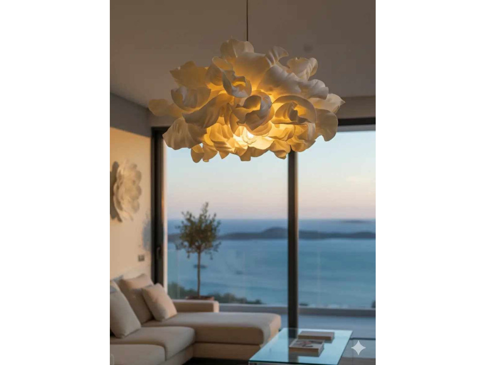 Lampada a sospensione in plastica "MOD0018" - 48 x 48 cm - Crema
