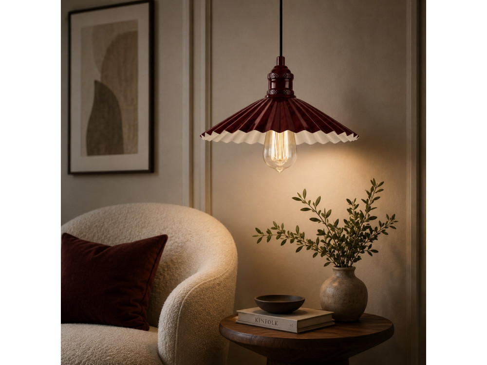 Lampada a sospensione in metallo "Plise" - 32 x 32 cm - Bordeaux