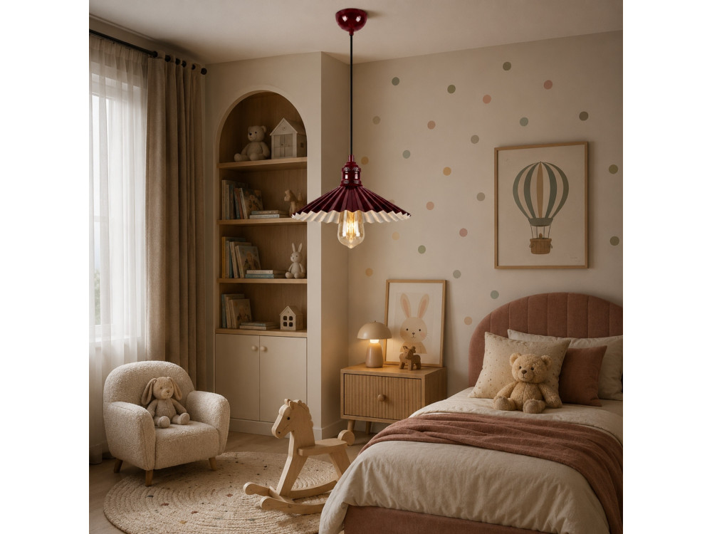 Lampada a sospensione in metallo "Plise" - 32 x 32 cm - Bordeaux