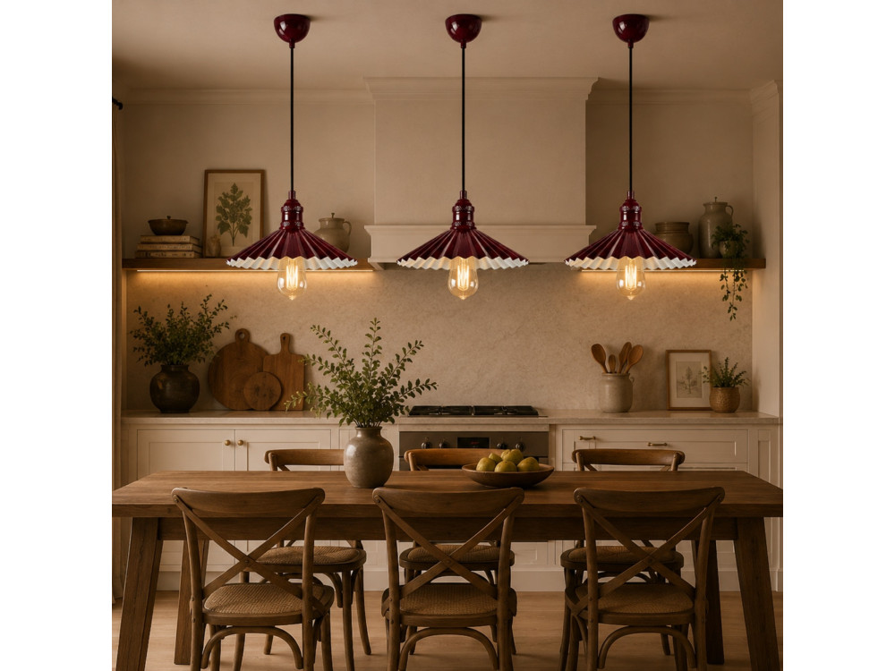 Lampada a sospensione in metallo "Plise" - 32 x 32 cm - Bordeaux