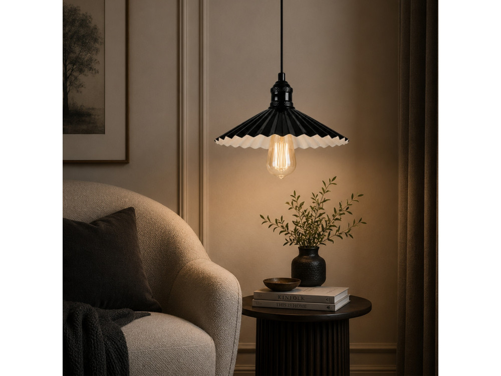 Lampada a sospensione in metallo "Plise" - 32 x 32 cm - Nero