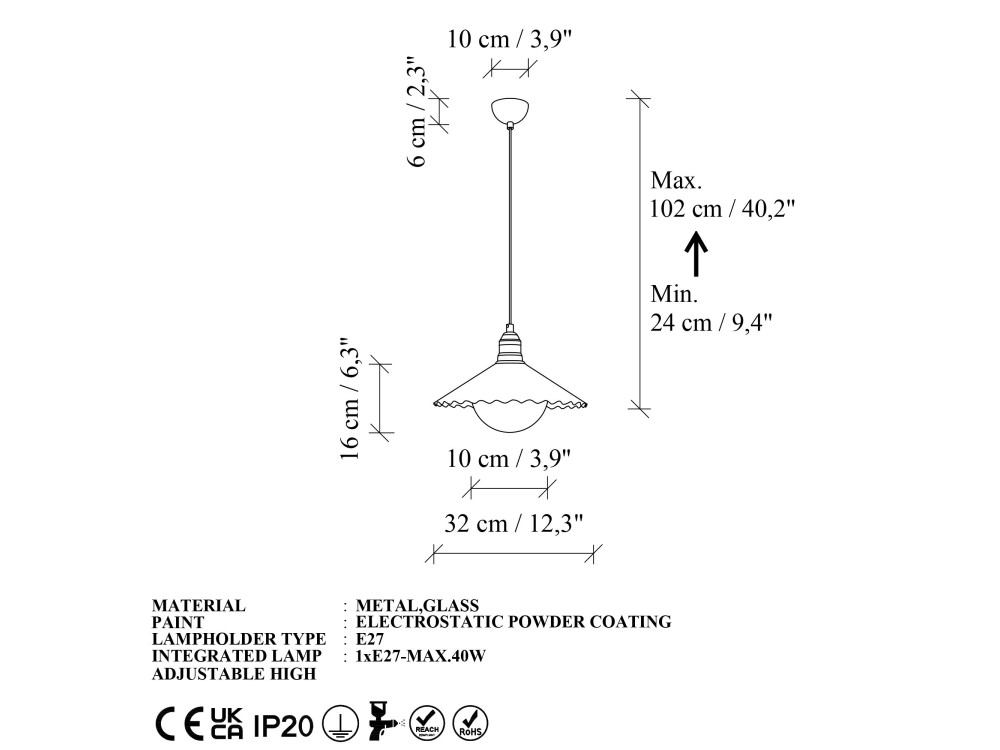 Lampada a sospensione in metallo "Plise" - 32 x 32 cm - Grigio