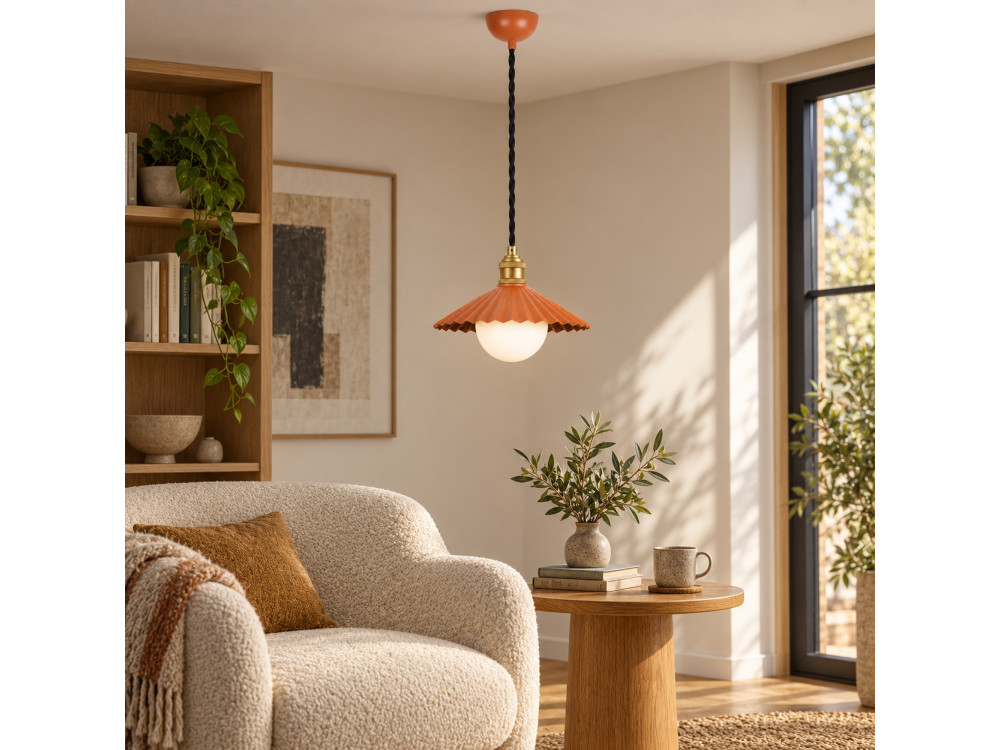Lampada a sospensione in metallo "Plise" - 32 x 32 cm - Arancione