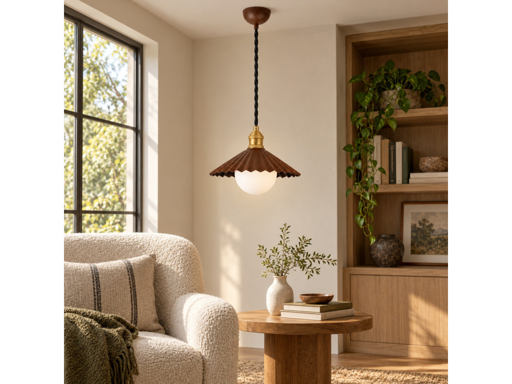 Lampada a sospensione in metallo "Plise" - 32 x 32 cm - Marrone scuro