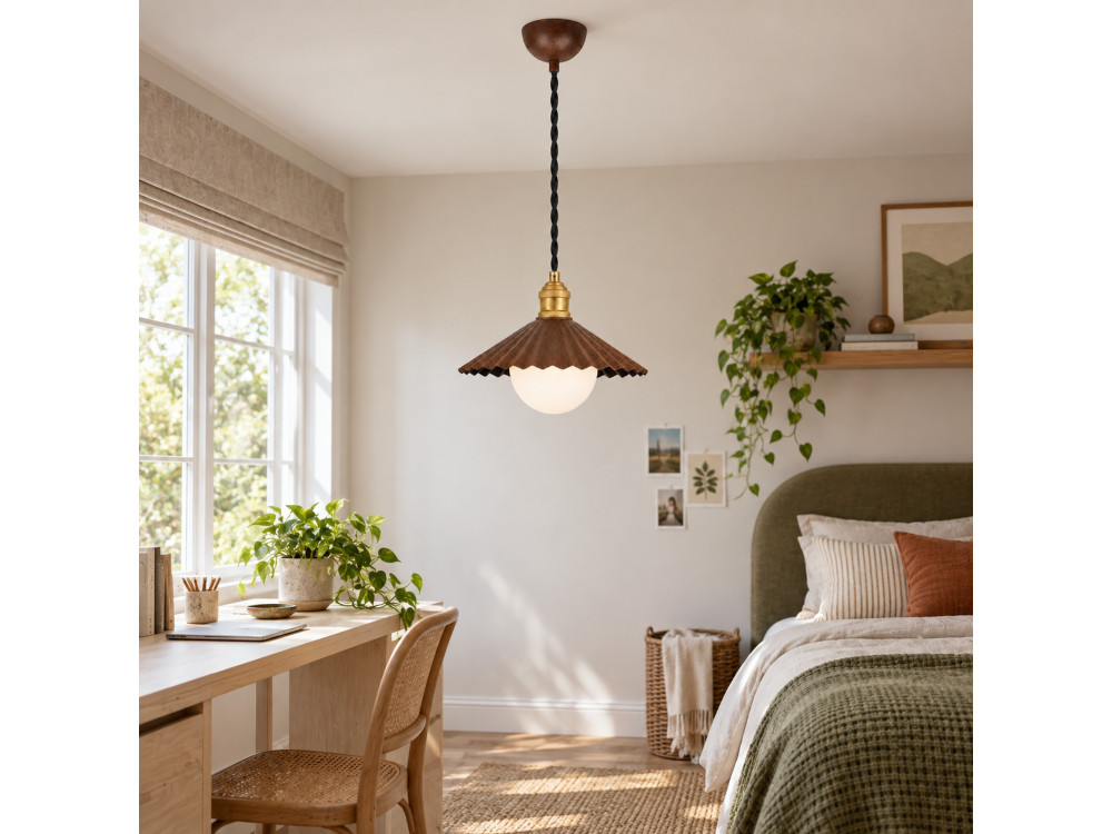 Lampada a sospensione in metallo "Plise" - 32 x 32 cm - Marrone scuro