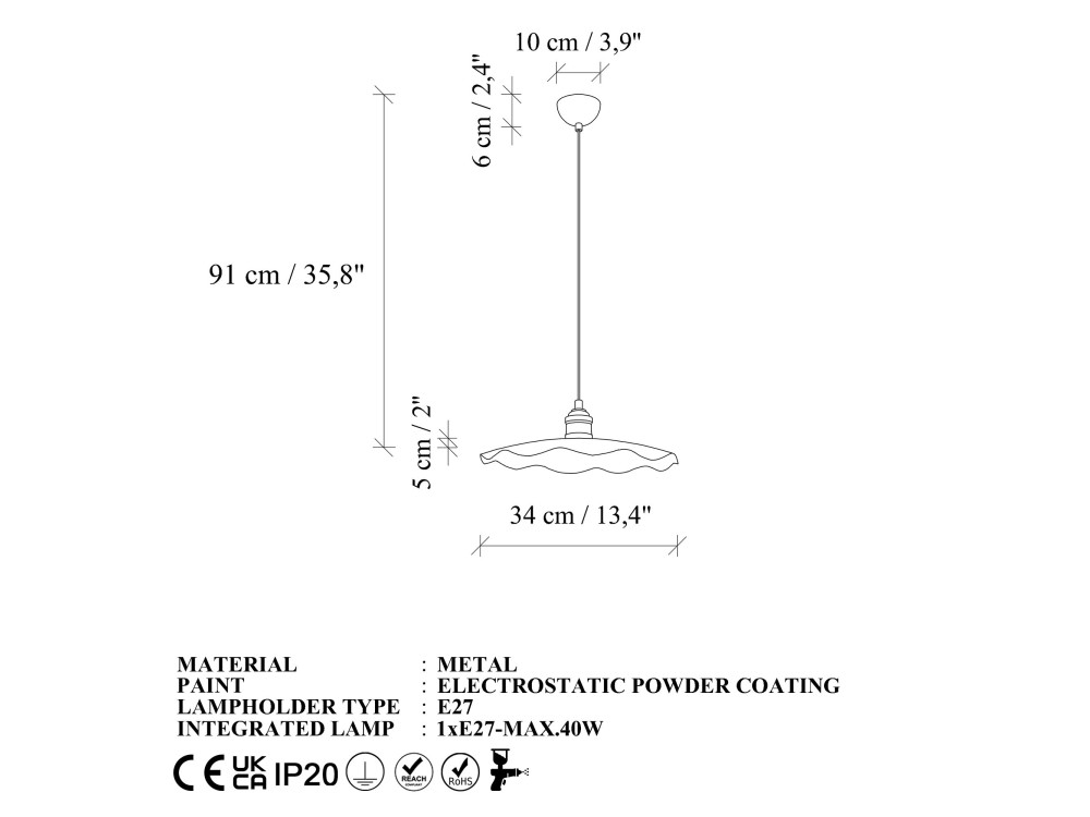 Lampada a sospensione in metallo "Ondula" - 34 x 34 cm - Verde scuro
