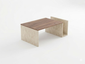 Tavolino in legno "Memo" - 86,8 x 32,4 x 50 cm - Travertino / Noce Venezia