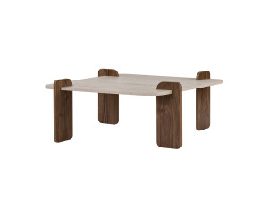 Tavolino in legno "Marais" - 117 x 35 x 117 cm - Travertino / Noce Venezia