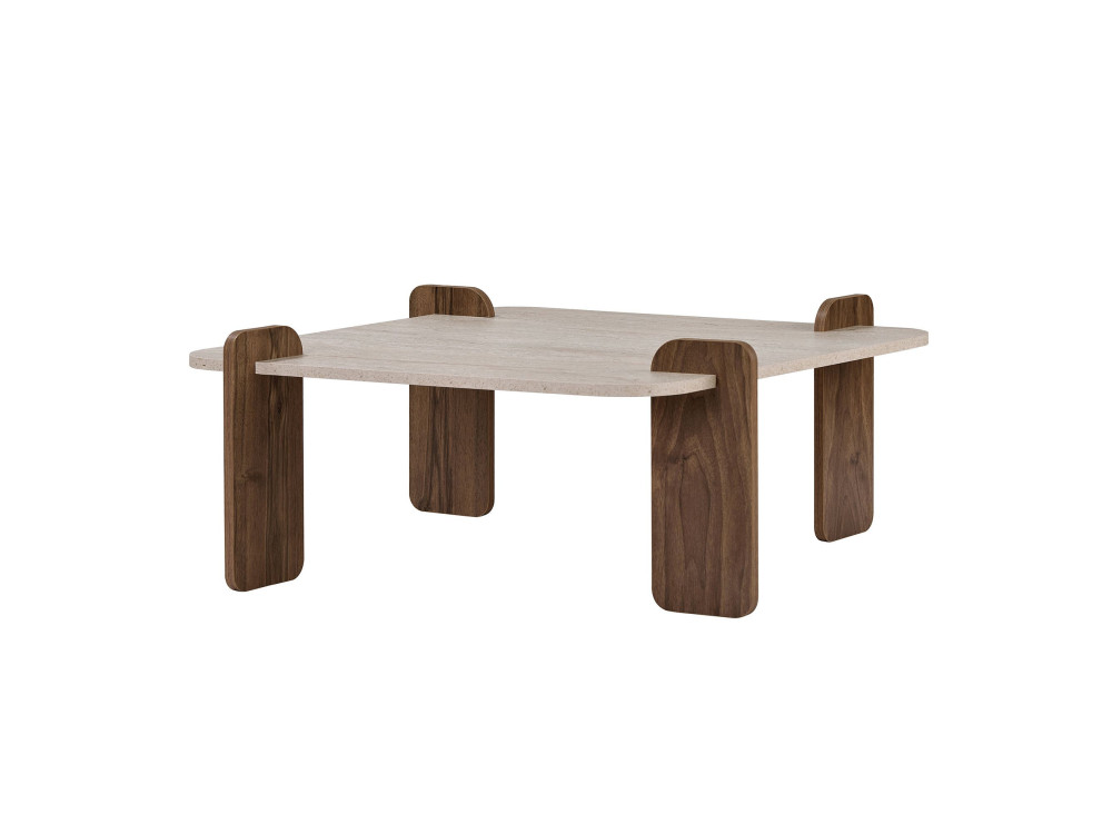 Tavolino in legno "Marais" - 117 x 35 x 117 cm - Travertino / Noce Venezia