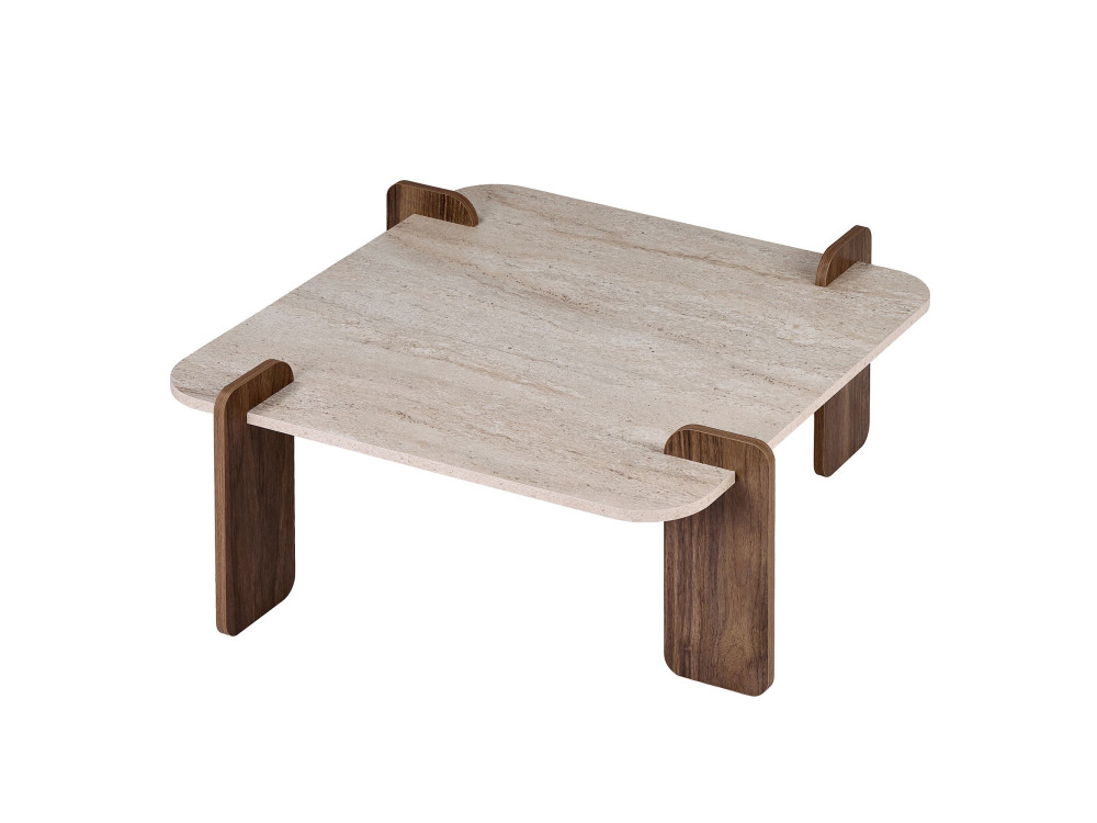 Tavolino in legno "Marais" - 117 x 35 x 117 cm - Travertino / Noce Venezia