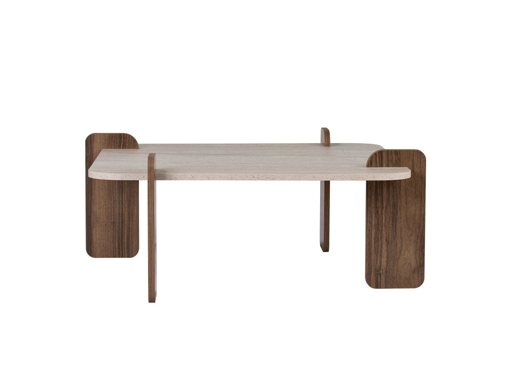 Tavolino in legno "Marais" - 117 x 35 x 117 cm - Travertino / Noce Venezia