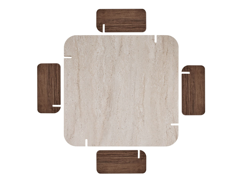 Tavolino in legno "Marais" - 117 x 35 x 117 cm - Travertino / Noce Venezia