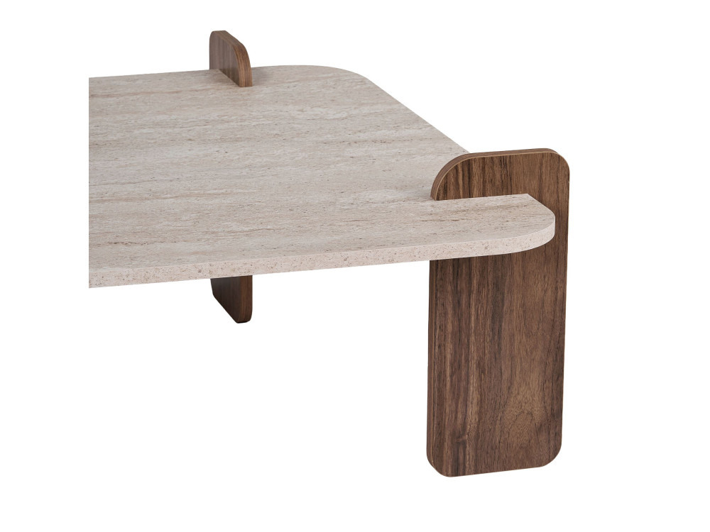 Tavolino in legno "Marais" - 117 x 35 x 117 cm - Travertino / Noce Venezia