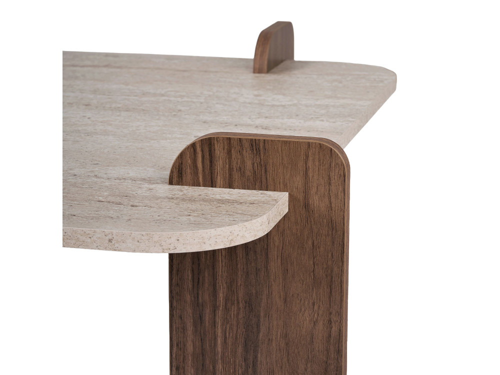 Tavolino in legno "Marais" - 117 x 35 x 117 cm - Travertino / Noce Venezia