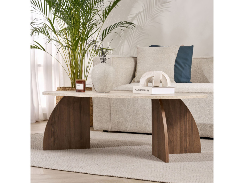 Tavolino in legno "Melina" - 120 x 40 x 60 cm - Travertino / Noce Venezia