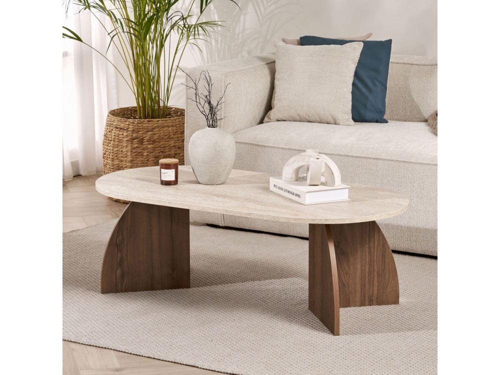 Tavolino in legno "Melina" - 120 x 40 x 60 cm - Travertino / Noce Venezia