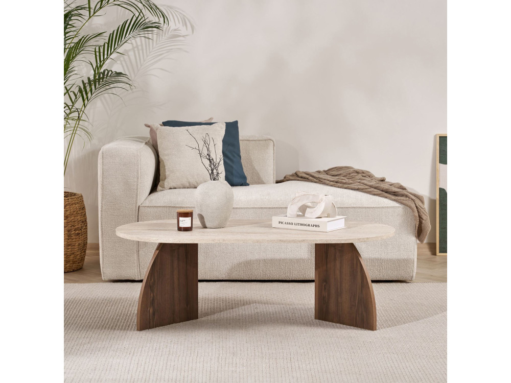 Tavolino in legno "Melina" - 120 x 40 x 60 cm - Travertino / Noce Venezia