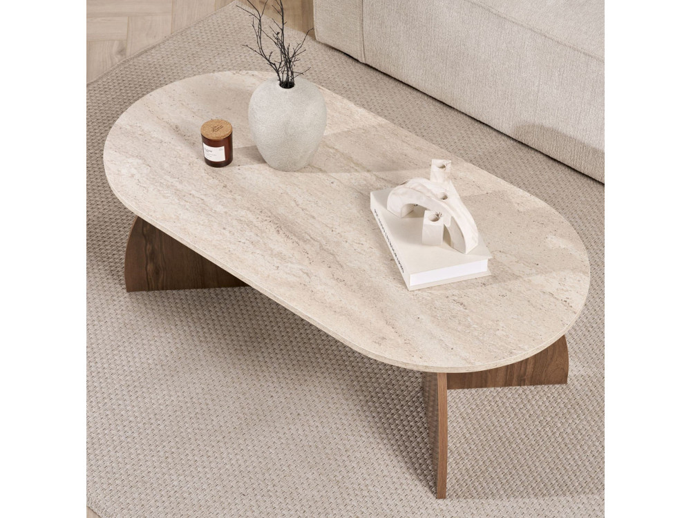 Tavolino in legno "Melina" - 120 x 40 x 60 cm - Travertino / Noce Venezia