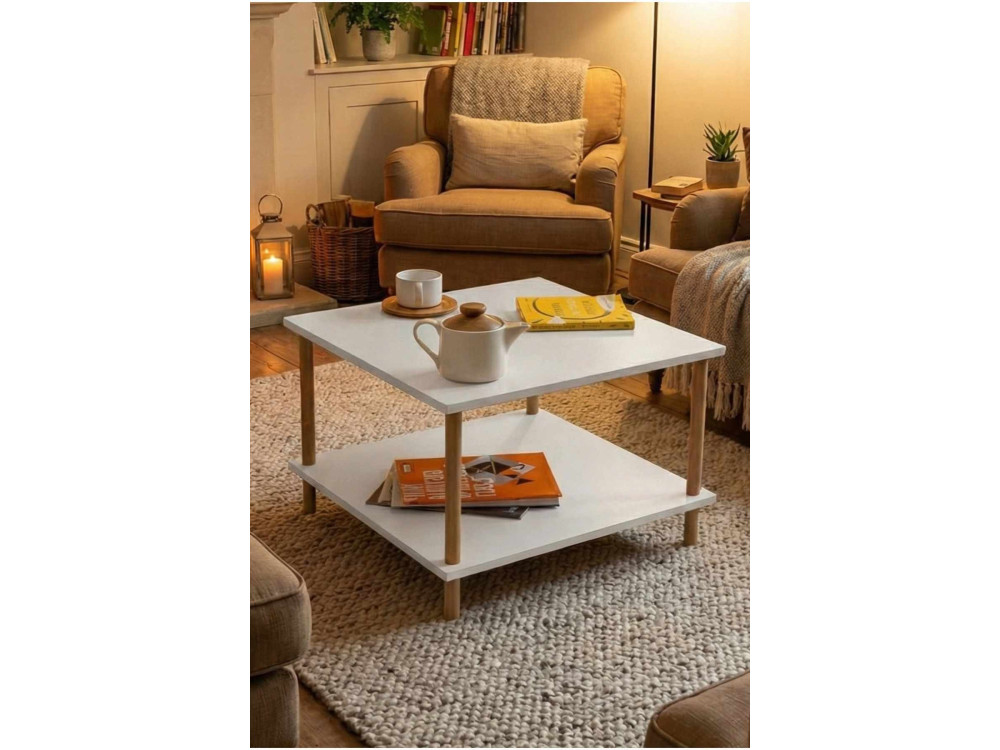 Tavolino in legno "Peka-0049" - 60 x 42,5 x 60 cm - Bianco