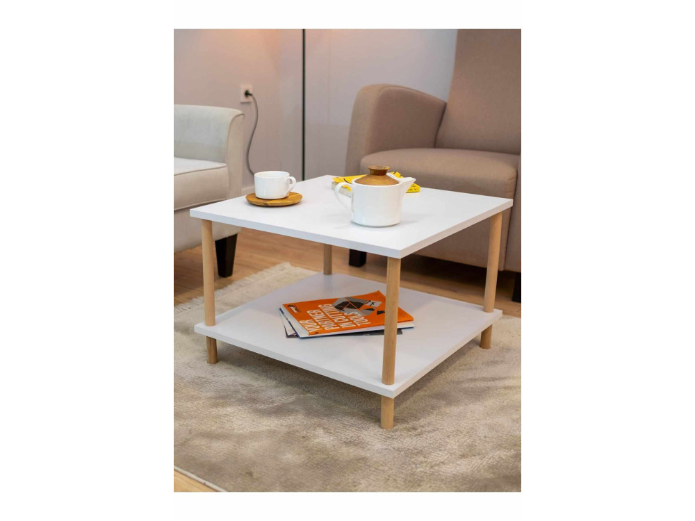Tavolino in legno "Peka-0049" - 60 x 42,5 x 60 cm - Bianco