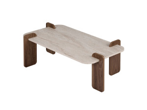 Tavolino in legno "Renard" - 147 x 35 x 87 cm - Travertino / Noce Venezia