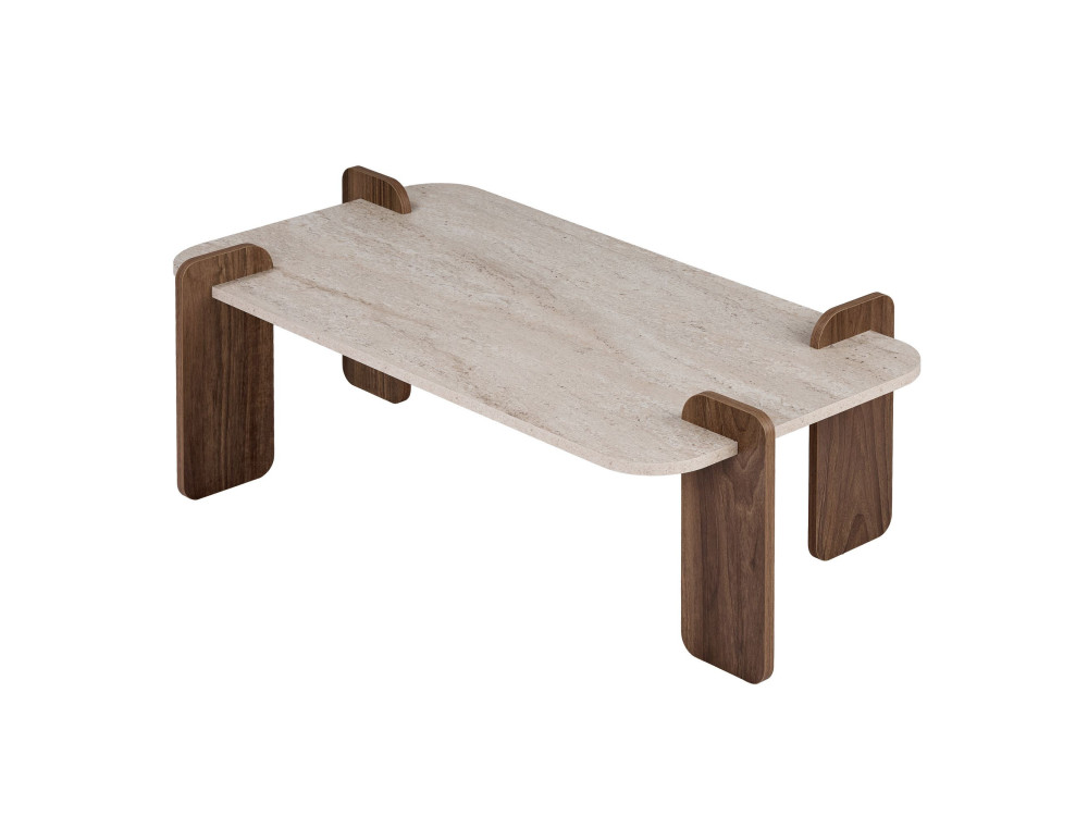 Tavolino in legno "Renard" - 147 x 35 x 87 cm - Travertino / Noce Venezia