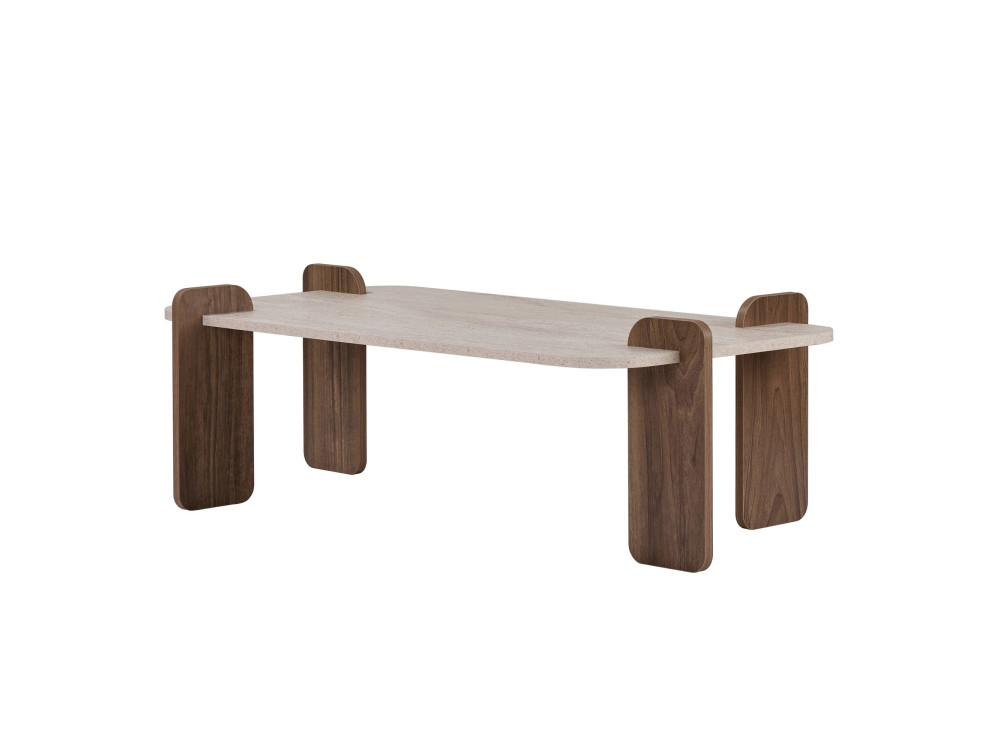Tavolino in legno "Renard" - 147 x 35 x 87 cm - Travertino / Noce Venezia