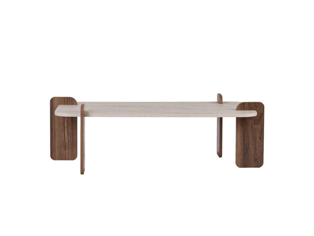 Tavolino in legno "Renard" - 147 x 35 x 87 cm - Travertino / Noce Venezia