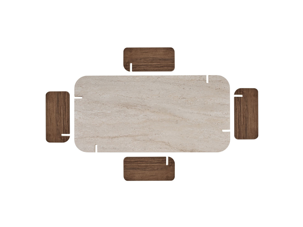 Tavolino in legno "Renard" - 147 x 35 x 87 cm - Travertino / Noce Venezia
