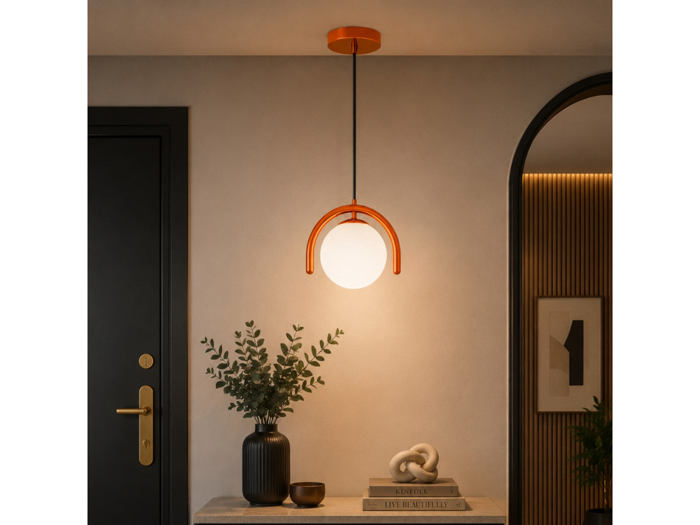 Lampada a sospensione in metallo "GEDIK-20441" - 20 x 20 cm - Marrone / Arancione