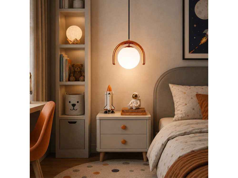 Lampada a sospensione in metallo "GEDIK-20441" - 20 x 20 cm - Marrone / Arancione
