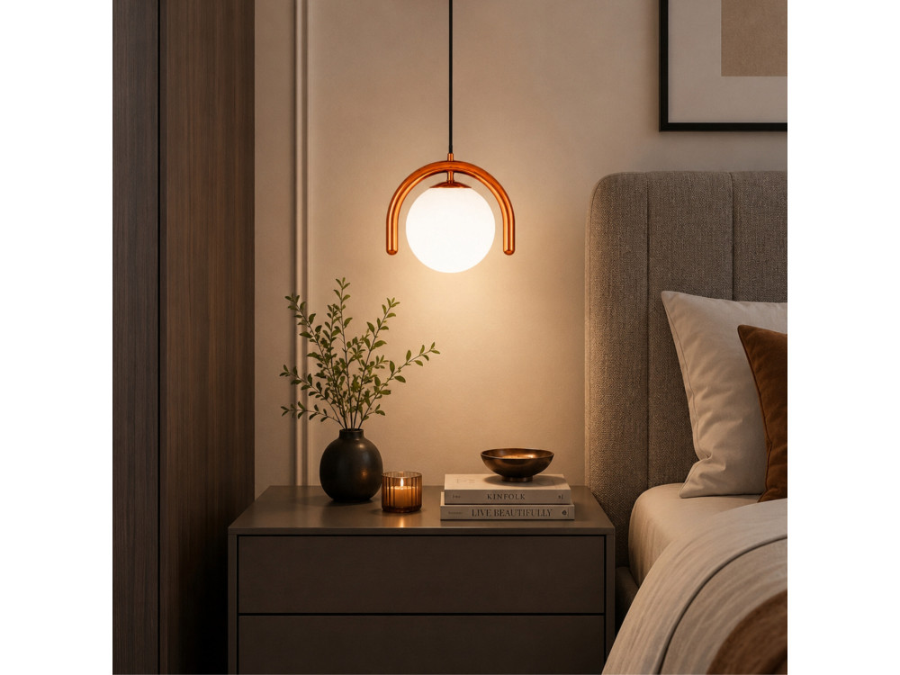 Lampada a sospensione in metallo "GEDIK-20441" - 20 x 20 cm - Marrone / Arancione