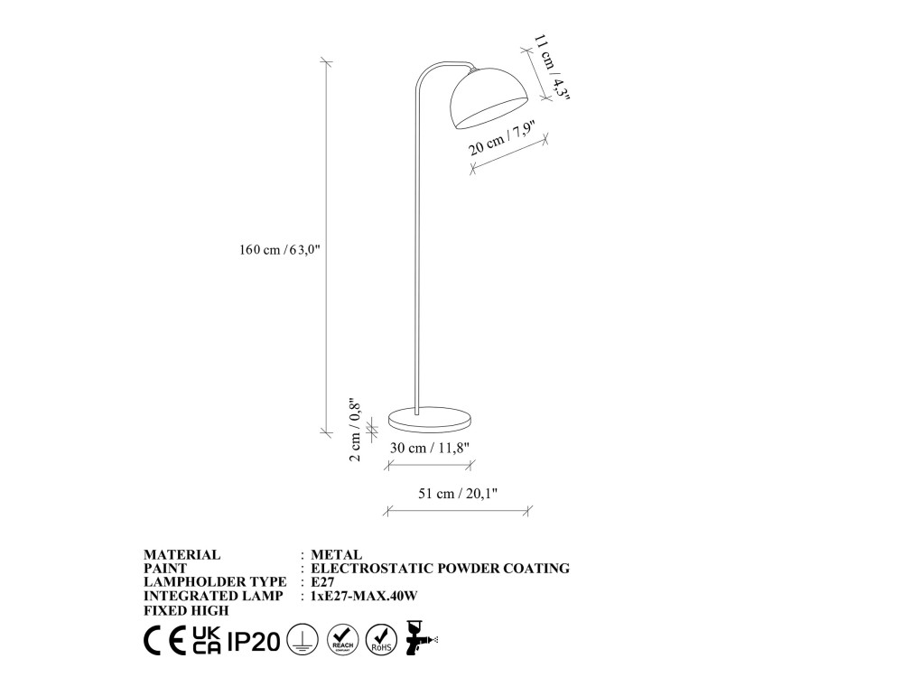 Lampada da terra in metallo "Yaka" - 51 x 51 cm - Nero