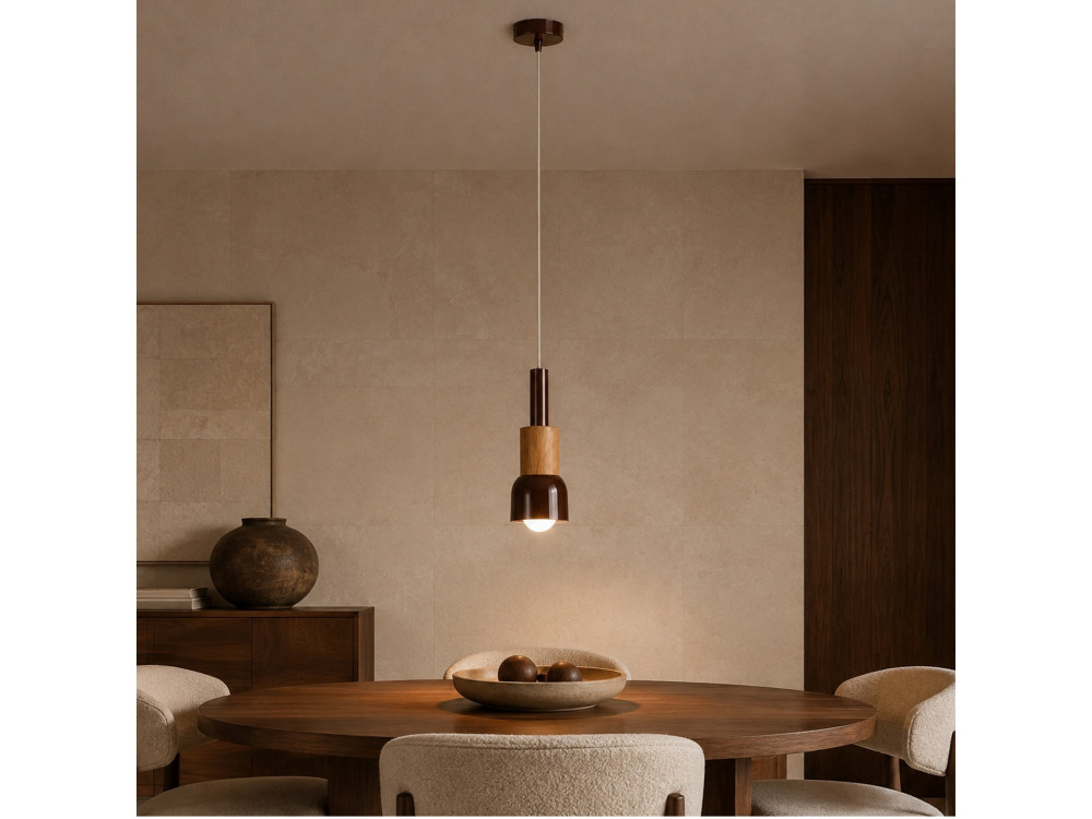 Lampada a sospensione in metallo "Elwood" - 10 x 25 cm - Marrone