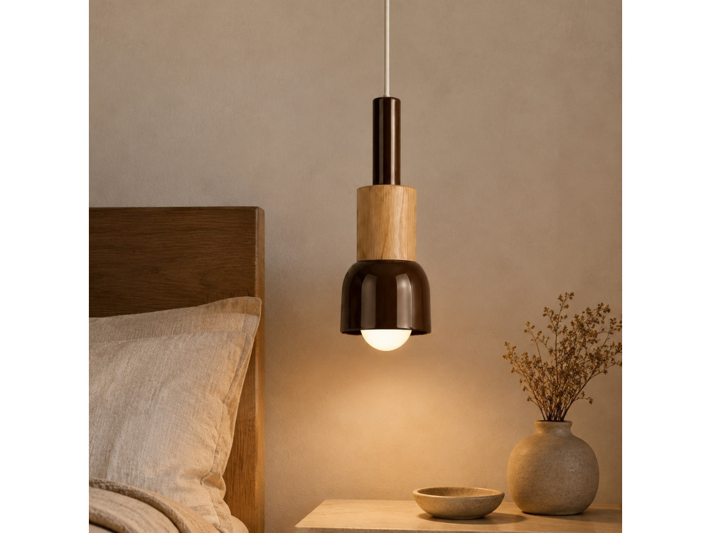Lampada a sospensione in metallo "Elwood" - 10 x 25 cm - Marrone
