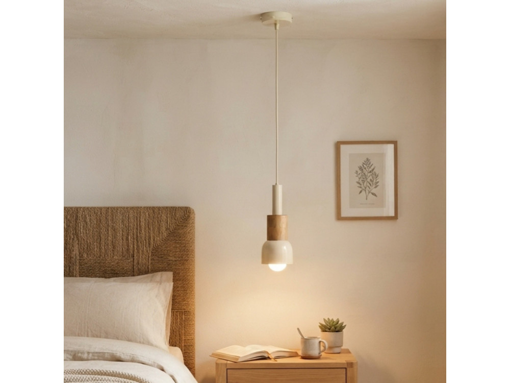 Lampada a sospensione in metallo "Elwood" - 10 x 25 cm - Beige