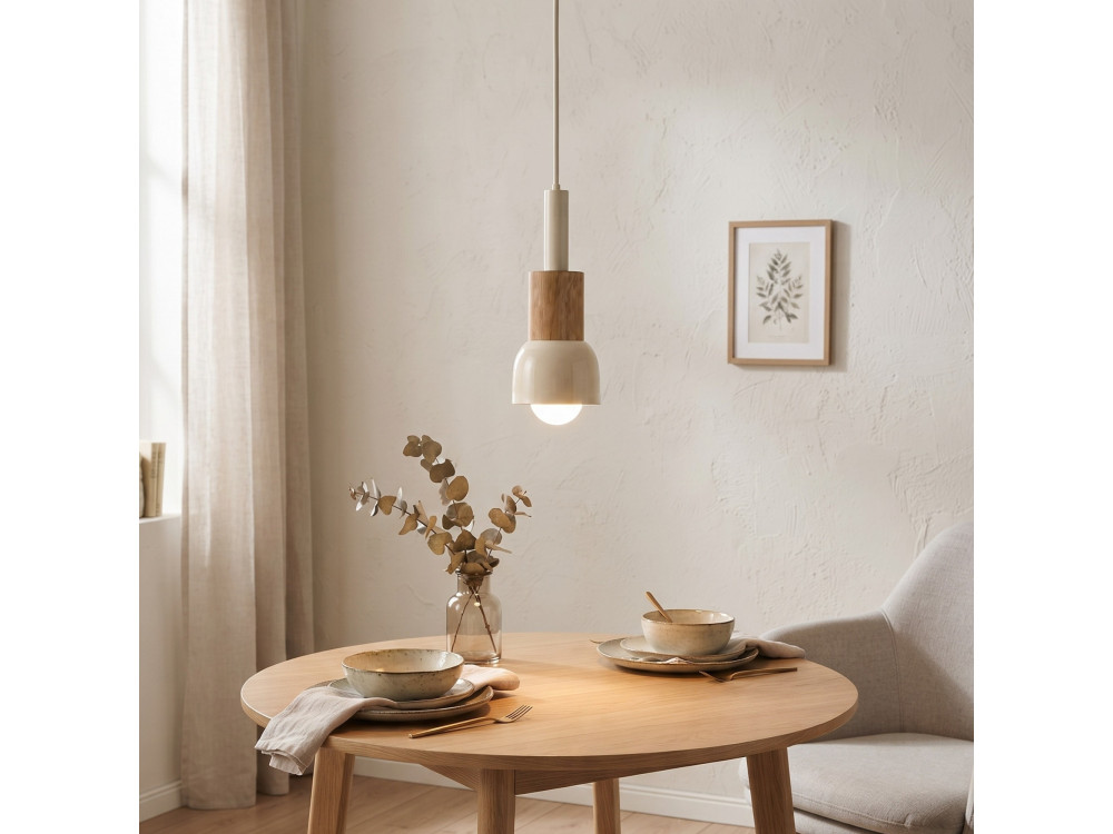 Lampada a sospensione in metallo "Elwood" - 10 x 25 cm - Beige