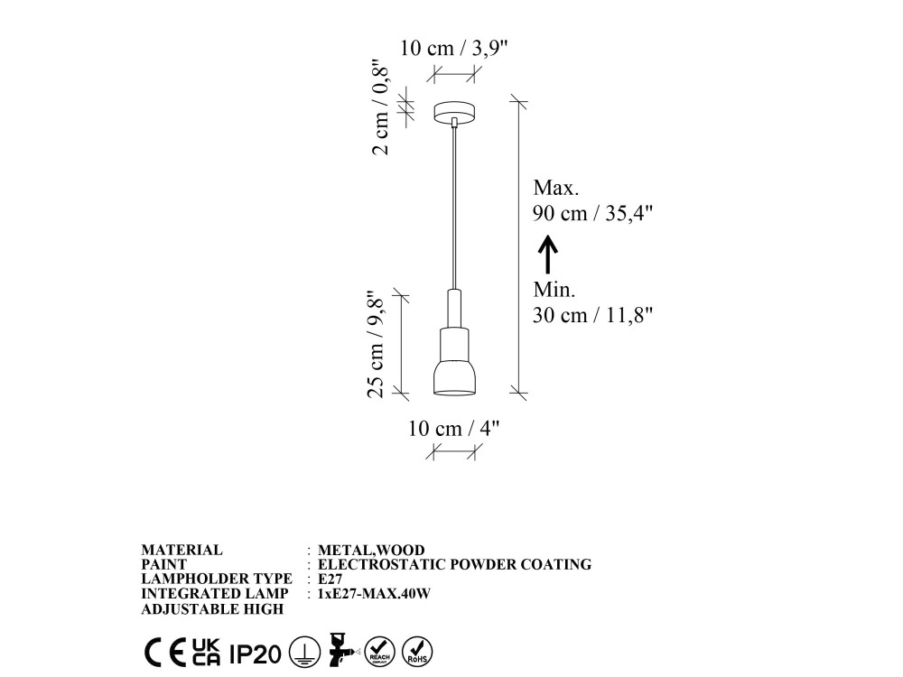 Lampada a sospensione in metallo "Elwood" - 10 x 25 cm - Beige