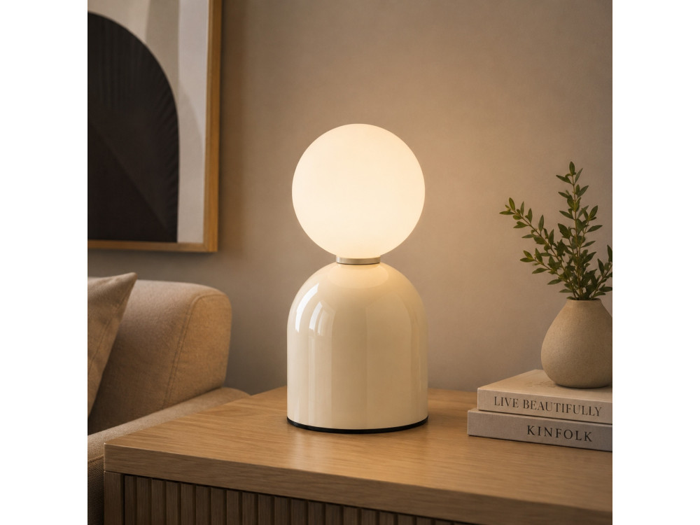 Lampada da tavolo in metallo "Pupa" - 14 x 14 x 25 cm - Beige