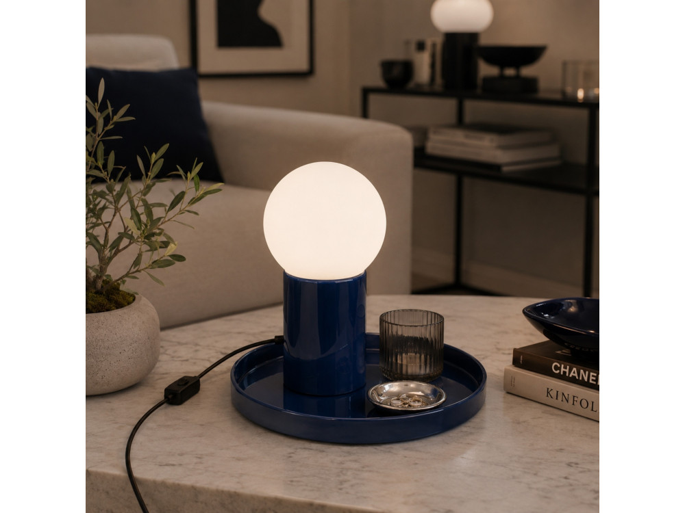 Lampada da tavolo in metallo "Tray" - 20 x 20 x 17 cm - Blu
